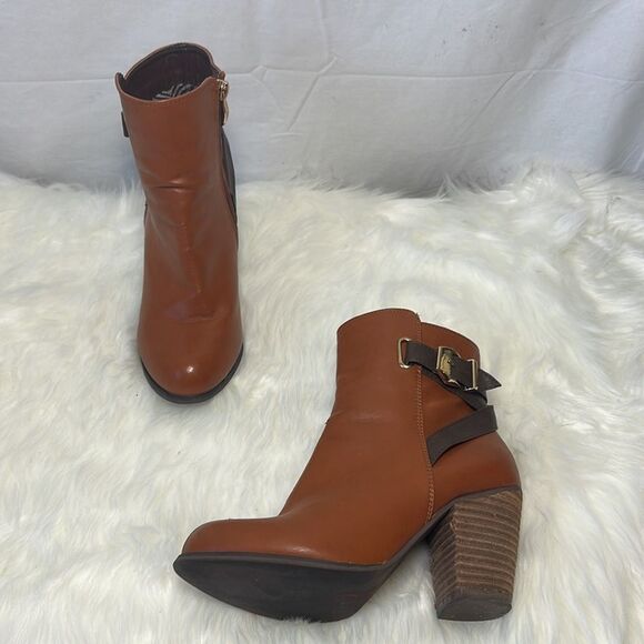 DbDk Cognac Vegan Leather Strappy Booties Sz 8 - Picture 1 of 9